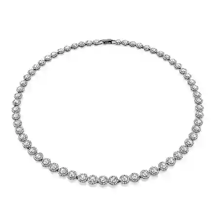 Resim Una Angelic Tennis kolye, Yuvarlak kesim, Uzun, Beyaz, Rutenyum kaplama