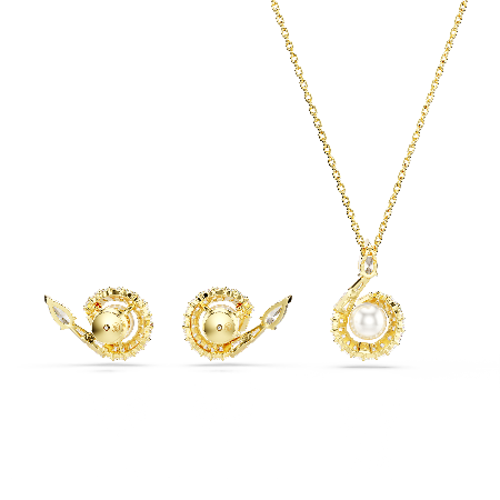 Resim Snake Set, Kristal inci, Karışık kesimler, Yılan Yılı, Beyaz, Altın rengi kaplama