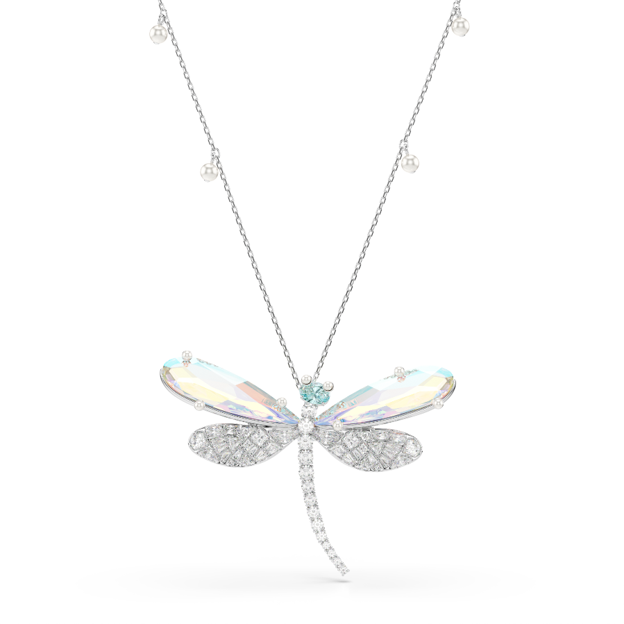 Resim Ariana Grande x Swarovski Kolye ve broş, Karışık kesimler, Yusufçuk, Yeşil, Rodyum kaplama