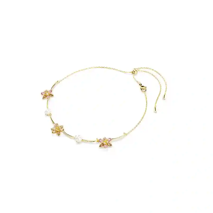 Resim Idyllia Kolye, Kristal inci, Karışık kesimler, Çiçek, Çok renkli, Altın rengi kaplama