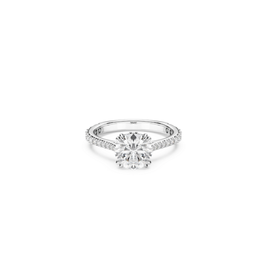 Resim Stilla Kokteyl Yüzüğü, Yuvarlak kesim, Pavé, Beyaz, Gümüş renkli yüzey