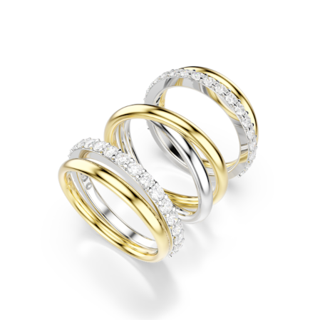 Resim Hyperbola Kokteyl Yüzüğü, Yuvarlak kesim, Beyaz, Karışık metal yüzey