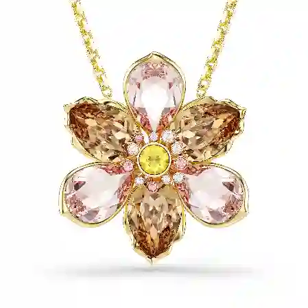 Resim Idyllia Kolye ve broş, Karışık kesimler, Çiçek, Çok renkli, Altın rengi kaplama