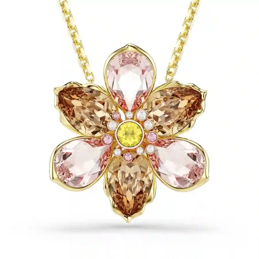 Resim Idyllia Kolye ve broş, Karışık kesimler, Çiçek, Çok renkli, Altın rengi kaplama