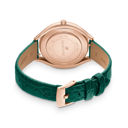 Resim Crystalline Aura Saat, İsviçre Üretimi, Deri kayış, Yeşil, Pembe altın rengi yüzey