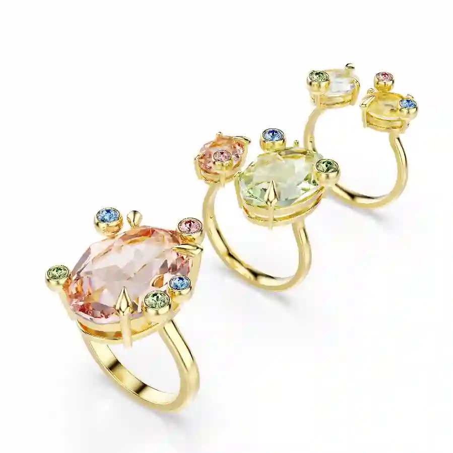 Resim Gema Yüzük, Set (3), Karışık kesimler, Çok renkli, Altın rengi kaplama