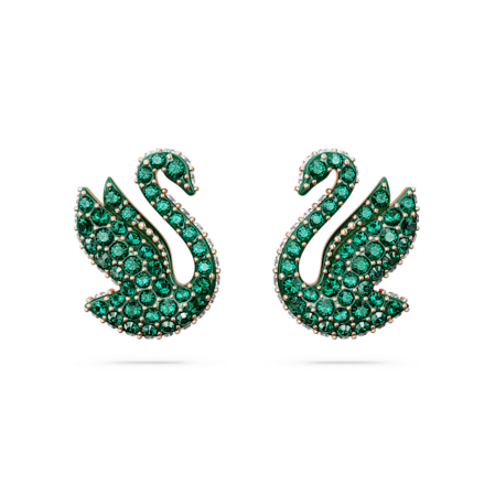 Resim Swan düğme Küpeler, Kuğu, Yeşil, Pembe altın rengi kaplama