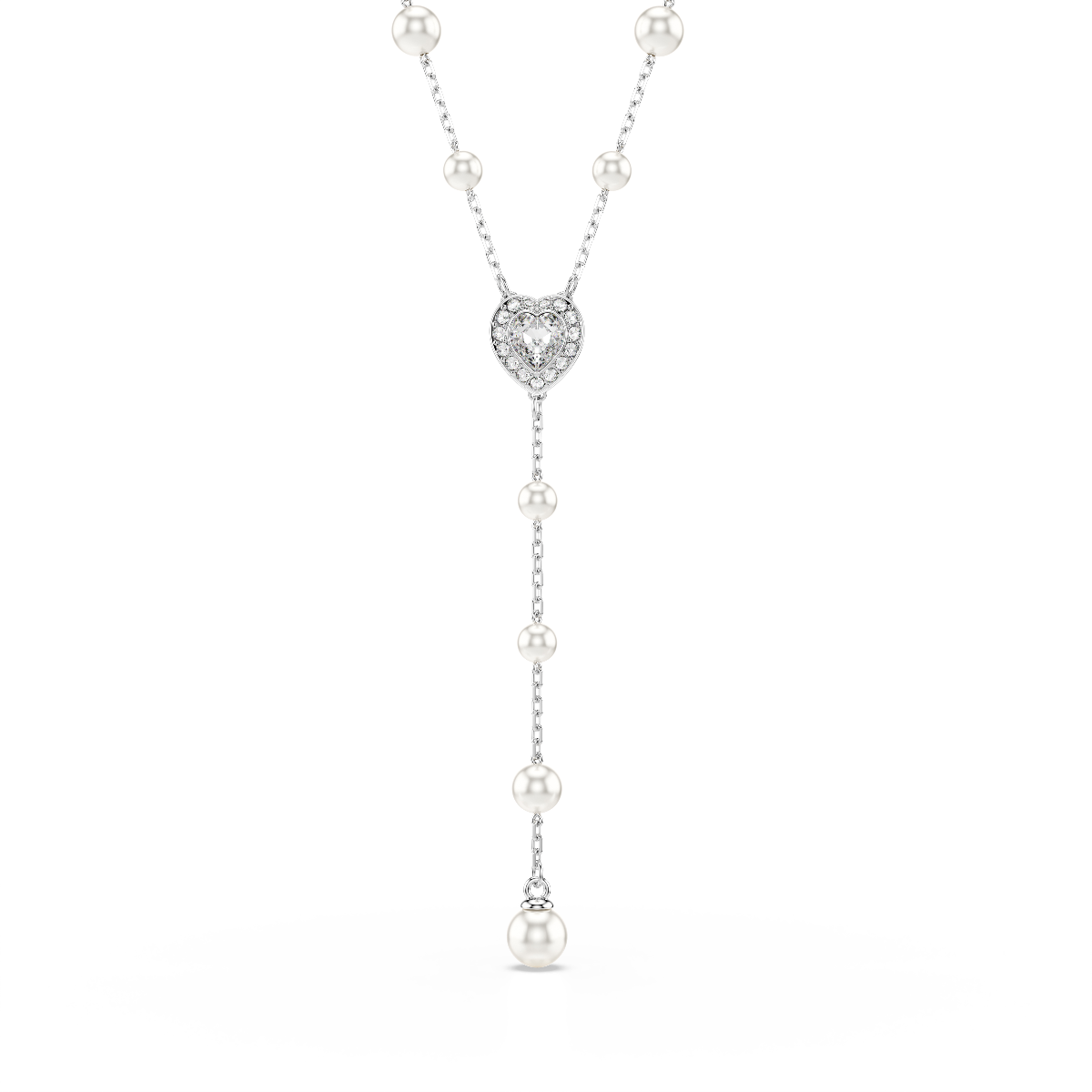 Resim Ariana Grande x Swarovski Y-Kolye, Karışık kesimler, Kristal inci, Kalp, Beyaz, Rodyum kaplama