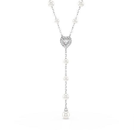 Resim Ariana Grande x Swarovski Y-Kolye, Karışık kesimler, Kristal inci, Kalp, Beyaz, Rodyum kaplama