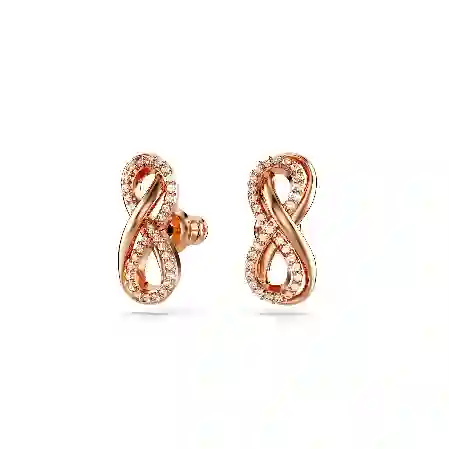 Resim Hyperbola düğme Küpeler, Infinity, Beyaz, Pembe altın rengi kaplama