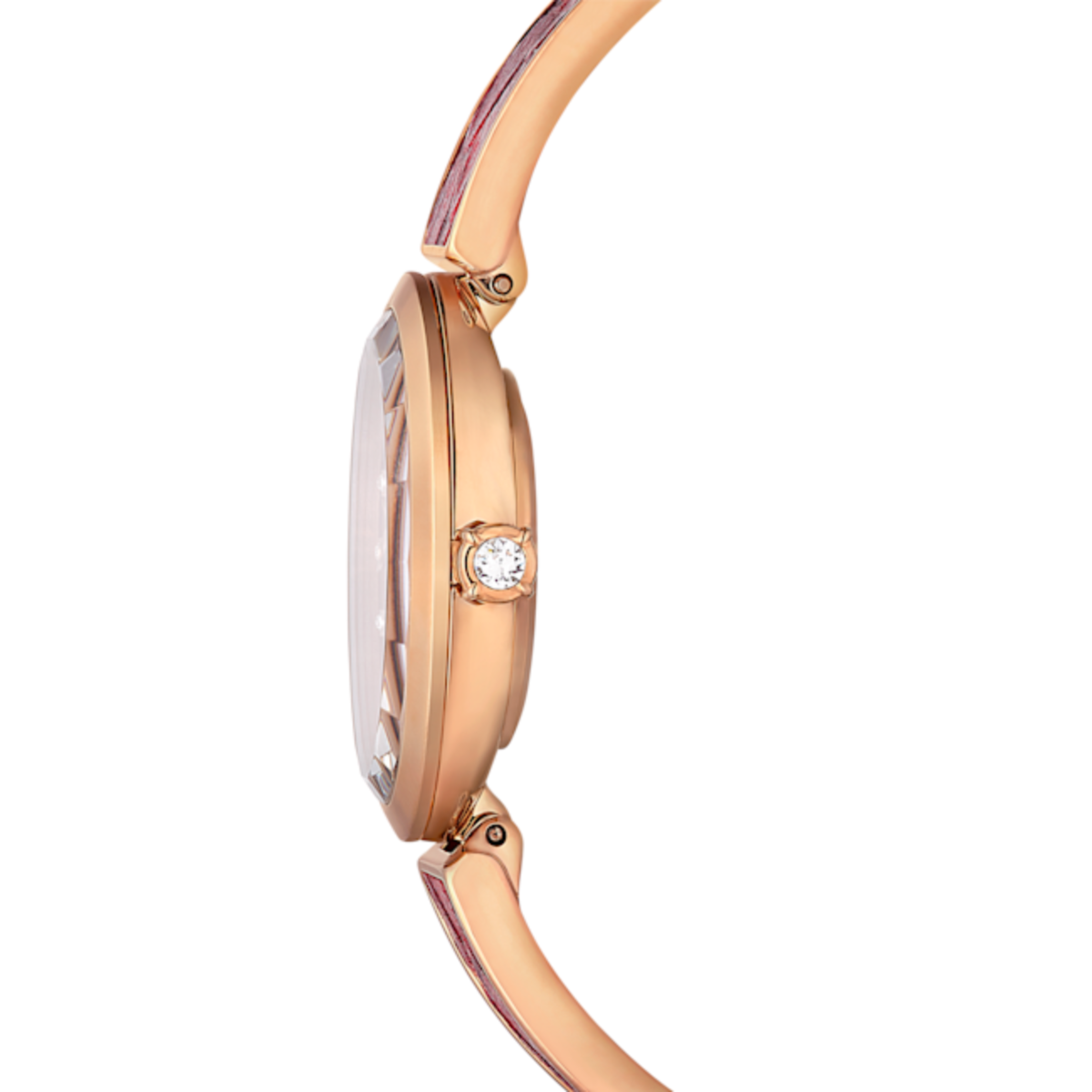 Resim Crystal Rock oval Saat, İsviçre Üretimi, Metal bileklik, Kırmızı, Pembe altın rengi yüzey