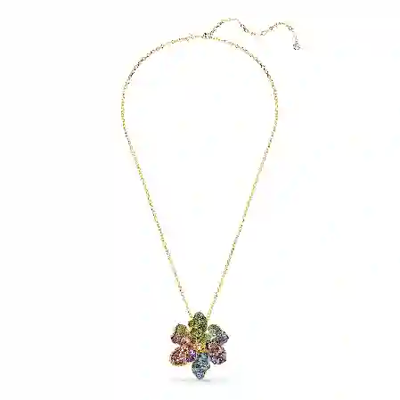 Resim Idyllia Kolye ve broş, Karışık kesimler, Pavé, Çiçek, Çok renkli, Altın rengi kaplama