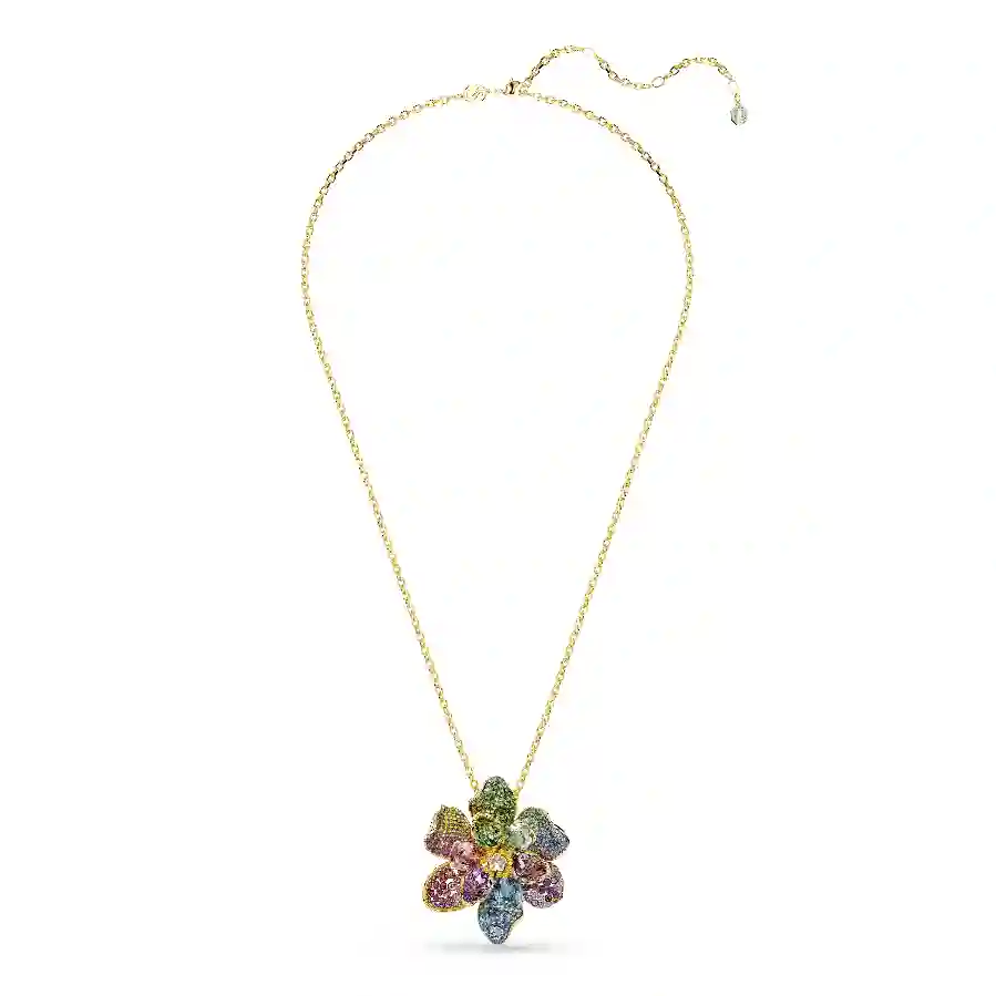 Resim Idyllia Kolye ve broş, Karışık kesimler, Pavé, Çiçek, Çok renkli, Altın rengi kaplama