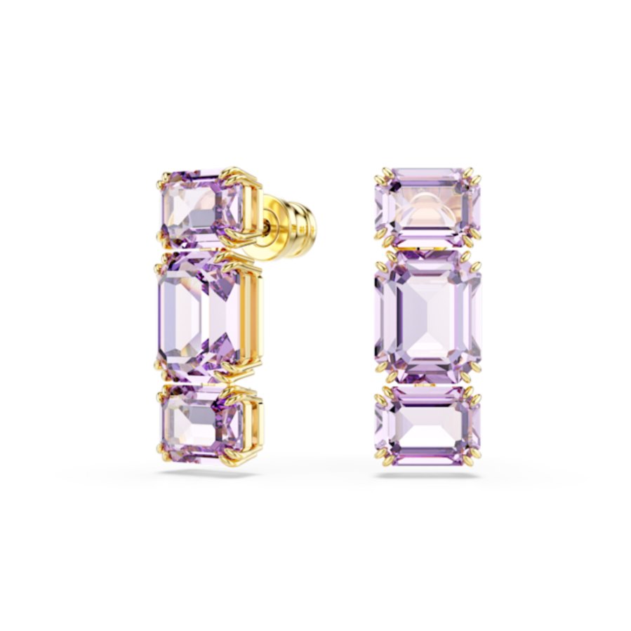 Resim Millenia damla küpeler, Sekizgen kesim, Mor, Altın rengi kaplama