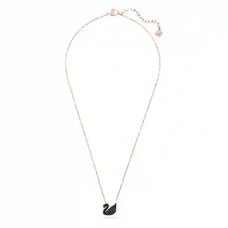 Resim Swan Kolye Ucu, Kuğu, Küçük, Siyah, Pembe altın rengi kaplama