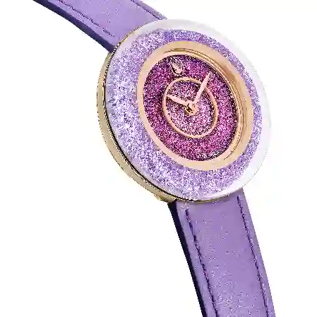 Resim Crystalline lustre Saat, İsviçre Üretimi, Deri kayış, Mor, Pembe altın rengi yüzey