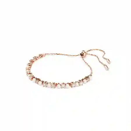 Resim Matrix Tennis bileklik, Kristal inci, Yuvarlak kesimler, Beyaz, Pembe altın rengi kaplama