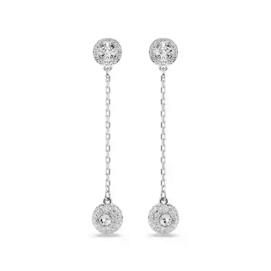 Resim Una Angelic damla küpeler, Yuvarlak kesim, Beyaz, Rodyum kaplama