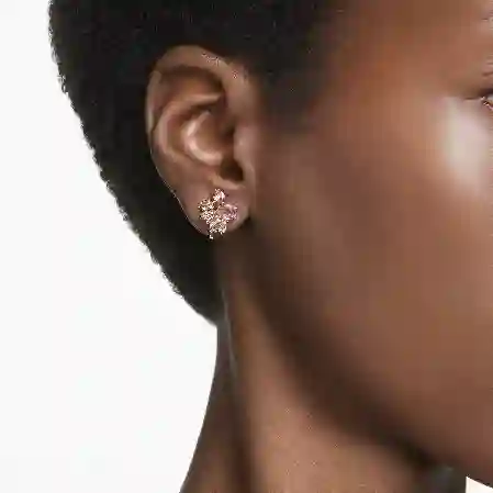 Resim Gema Klipsli Küpeler, Karışık kesimler, Çiçek, Pembe, Altın rengi kaplama