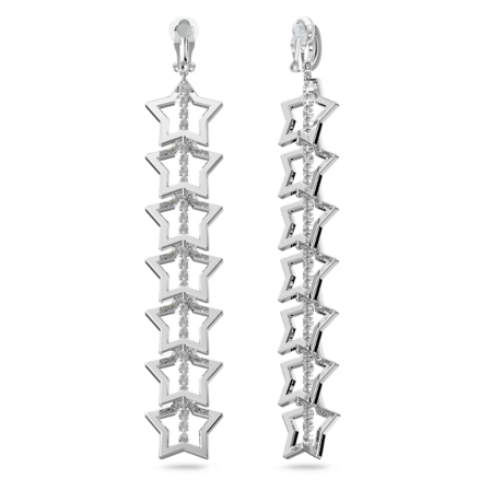 Resim Stella Klipsli Küpeler, Yıldız, Büyük boy, Beyaz, Rodyum kaplama