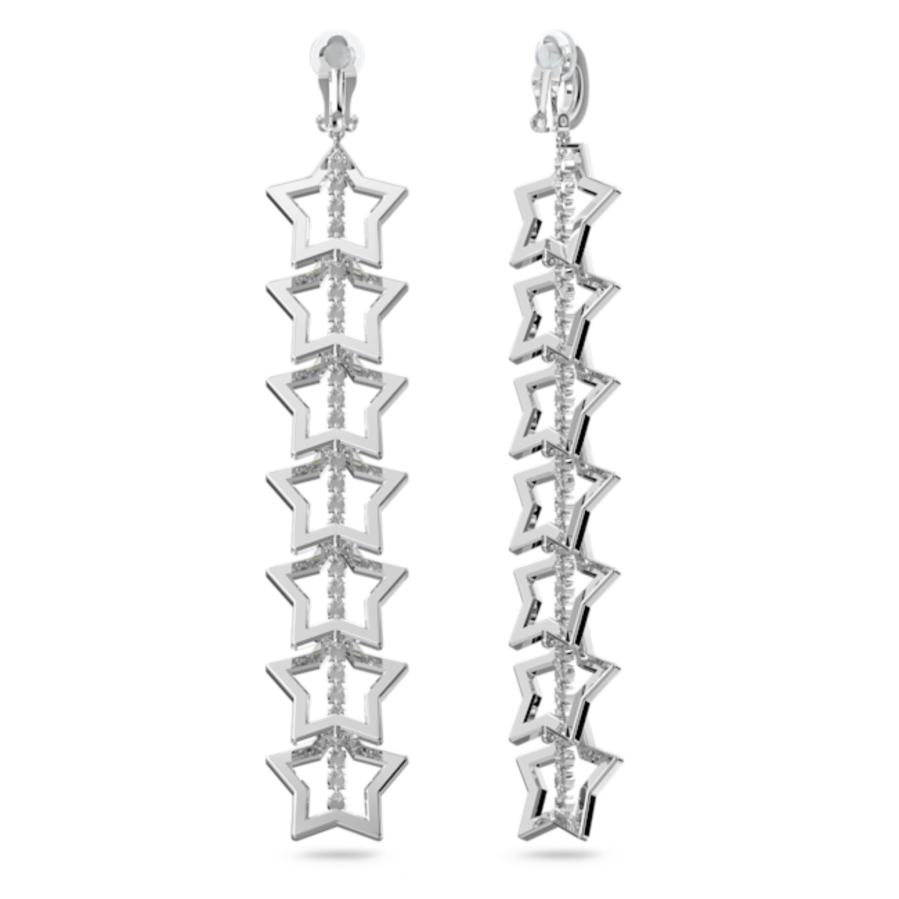 Resim Stella Klipsli Küpeler, Yıldız, Büyük boy, Beyaz, Rodyum kaplama