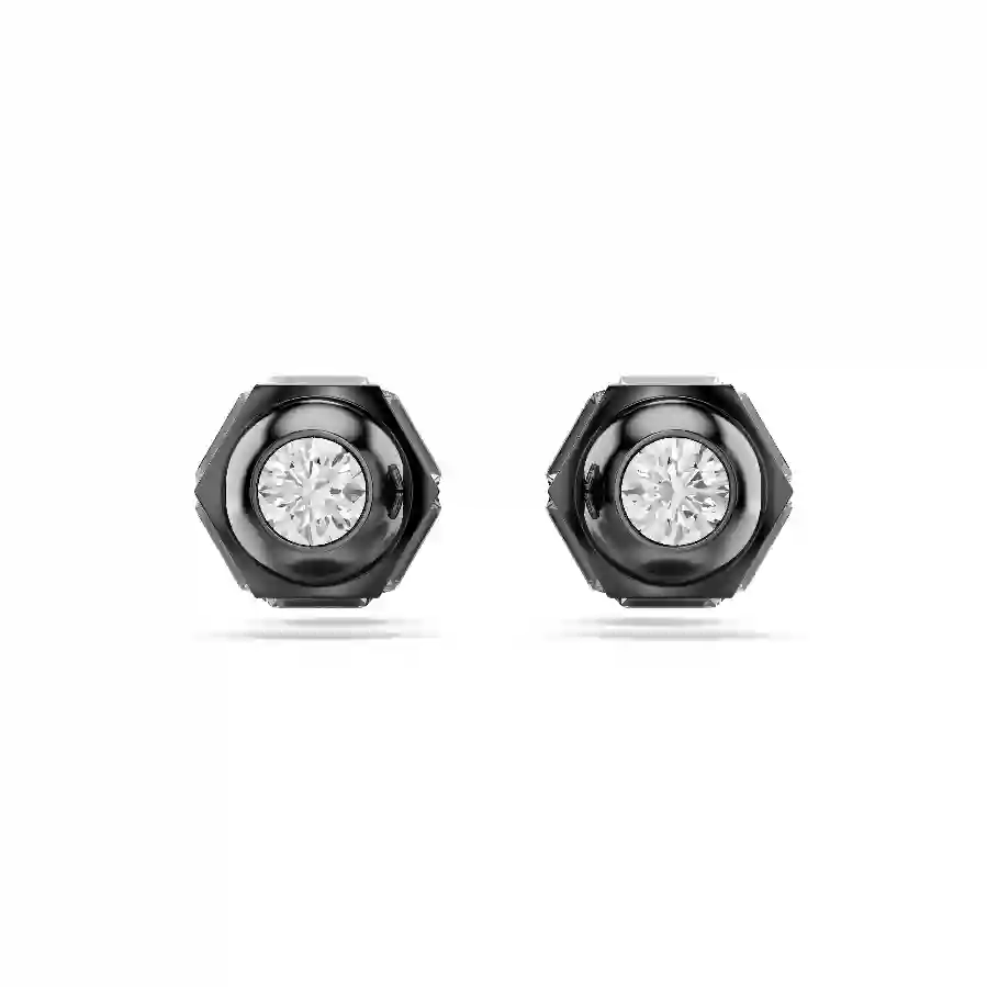 Resim Numina düğme Küpeler, Yuvarlak kesim, Beyaz, Rutenyum kaplama