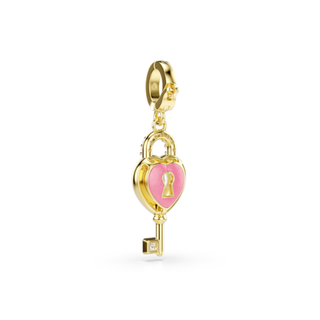 Resim Idyllia Charm, Karışık kesimler, Anahtarlı kalp, Beyaz, Altın rengi kaplama