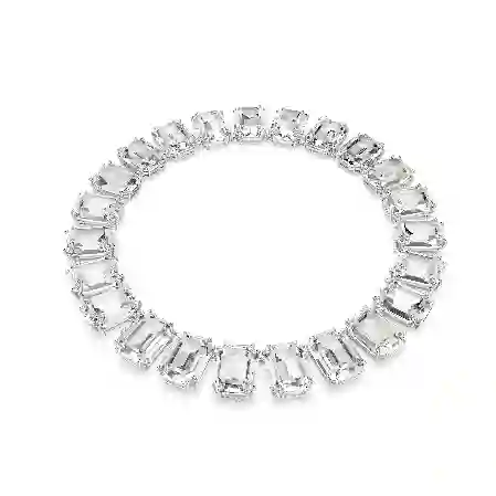 Resim Millenia Tennis kolye, Büyük kristaller, Sekizgen kesim, Beyaz, Rodyum kaplama