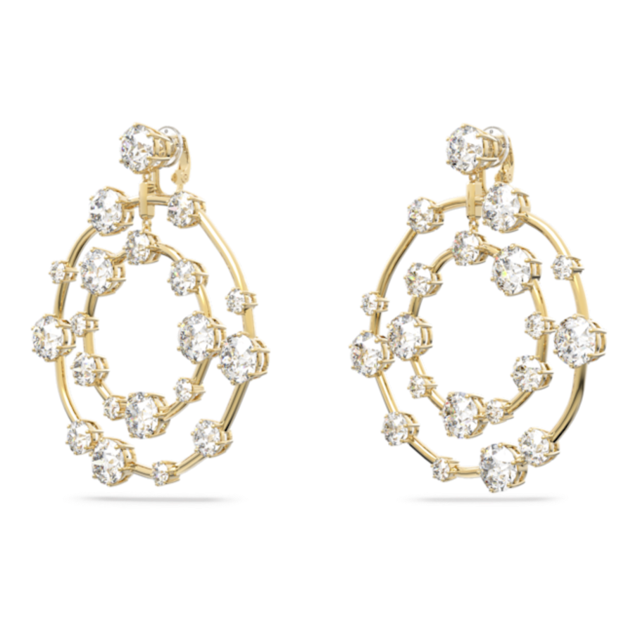 Resim Constella Klipsli Küpeler, Yuvarlak kesim, Beyaz, Altın rengi kaplama