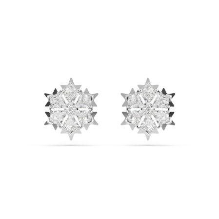 Resim Magic düğme Küpeler, Kar tanesi, Beyaz, Rodyum kaplama