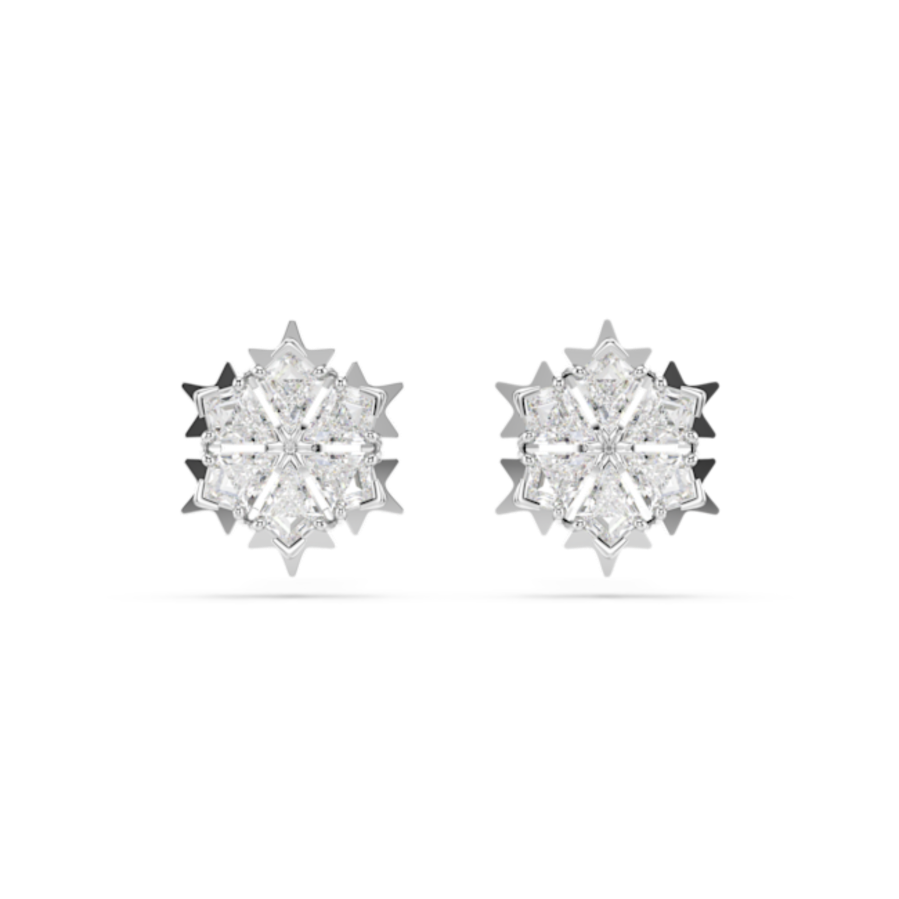 Resim Magic düğme Küpeler, Kar tanesi, Beyaz, Rodyum kaplama