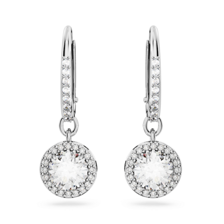 Resim Constella damla küpeler, Yuvarlak kesim, Pavé, Beyaz, Rodyum kaplama