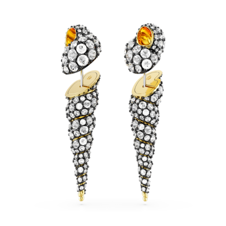 Resim Idyllia damla küpeler, Asimetrik tasarım, Yuvarlak kesim, Deniz Kabuğu, Beyaz, Karışık metal yüzey