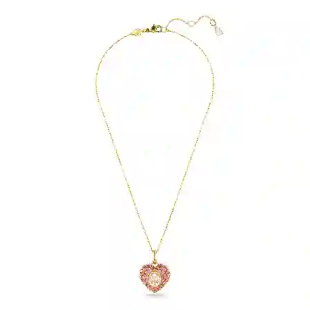 Resim Hyperbola Kolye, Sekizgen kesim, Kristal inciler, Kalp, Pembe, Altın rengi kaplama