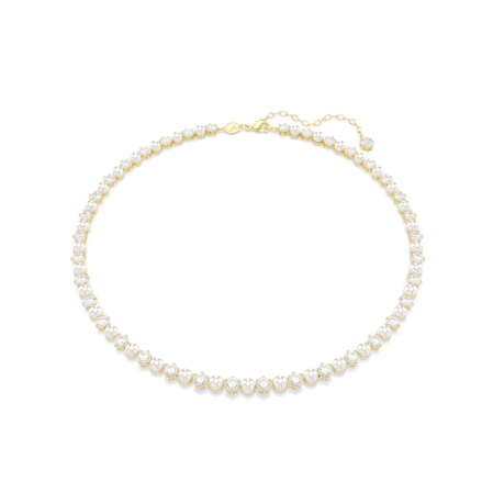 Resim Matrix Tennis kolye, Kristal inci, Yuvarlak kesim, Beyaz, Altın rengi kaplama