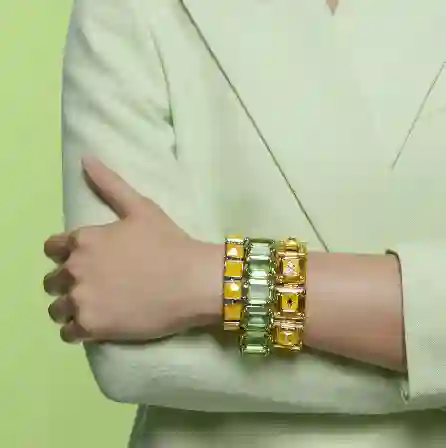 Resim Millenia Bileklik, Büyük kristaller, Sekizgen kesim, Yeşil, Altın rengi kaplama