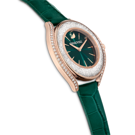 Resim Crystalline Aura Saat, İsviçre Üretimi, Deri kayış, Yeşil, Pembe altın rengi yüzey