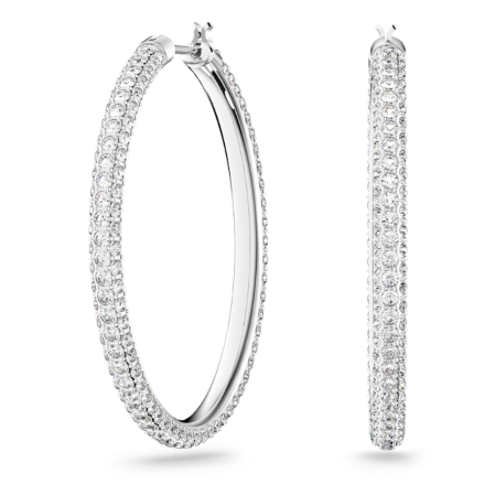 Resim Stone halka küpeler, Pavé, Büyük, Beyaz, Rodyum kaplama