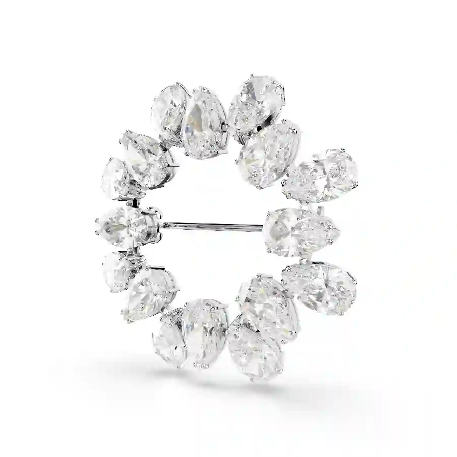 Resim Matrix Broş, Armut kesim, Beyaz, Rodyum kaplama