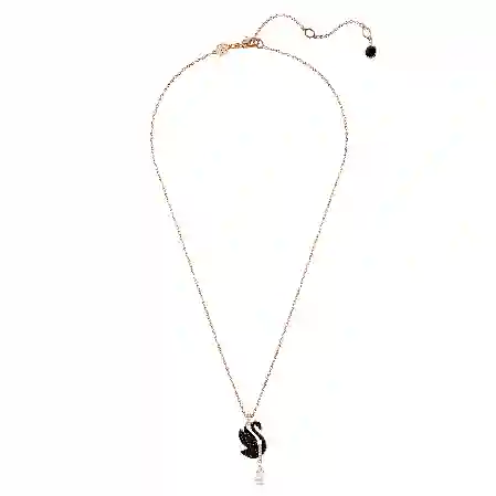 Resim Swan Kolye, Kuğu, Siyah, Pembe altın rengi kaplama