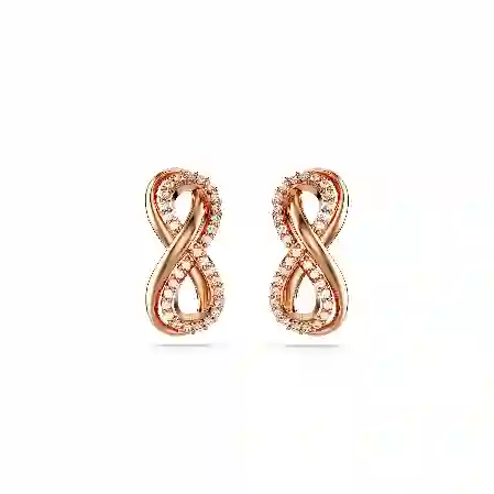 Resim Hyperbola düğme Küpeler, Infinity, Beyaz, Pembe altın rengi kaplama