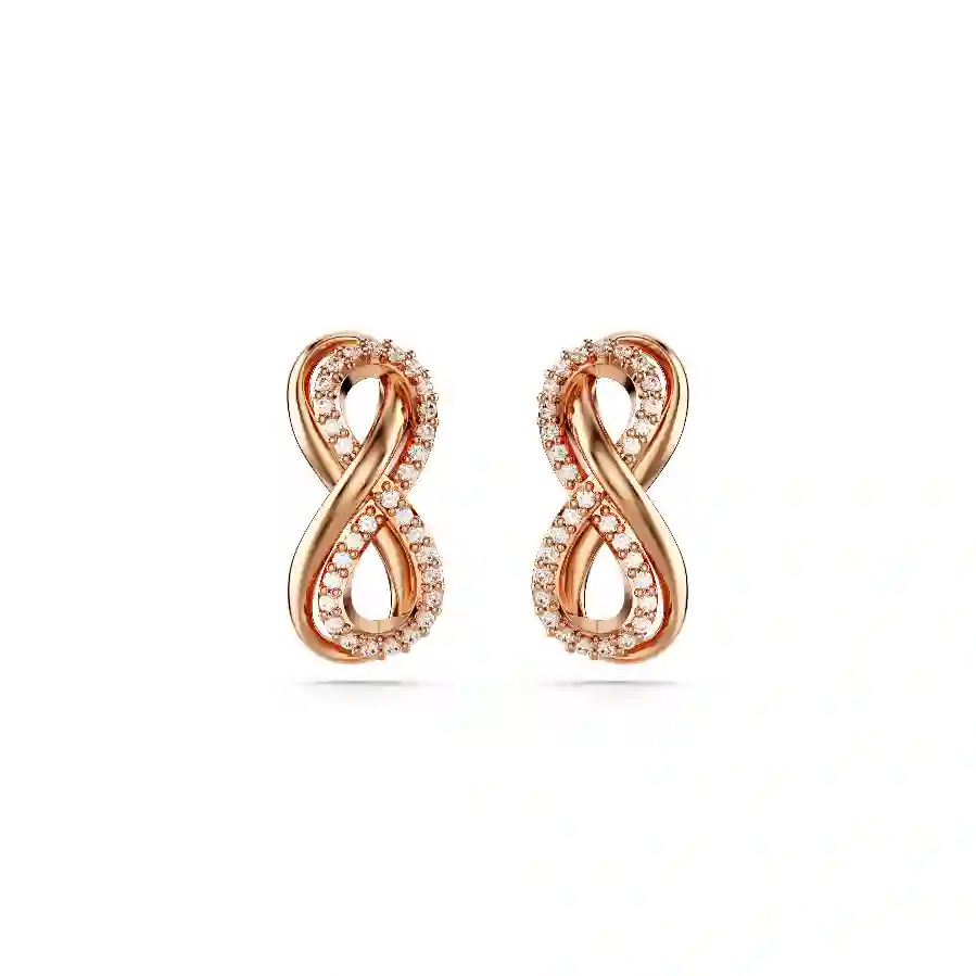 Resim Hyperbola düğme Küpeler, Infinity, Beyaz, Pembe altın rengi kaplama