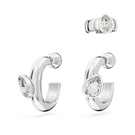 Resim Imber Kelepçeli halka küpeler, Set (3), Armut kesim, Beyaz, Rodyum kaplama