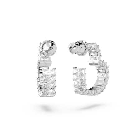 Resim Matrix halka küpeler, Baget kesim, Kalp, Küçük, Beyaz, Rodyum kaplama