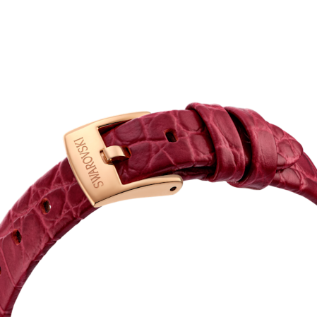 Resim Dextera Octagon Saat, İsviçre Üretimi, Deri kayış, Kırmızı, Pembe altın rengi yüzey