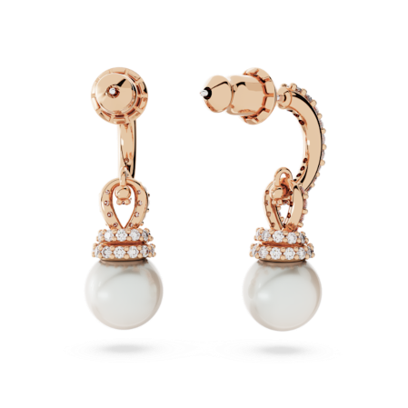 Resim Originally damla küpeler, Kristal inci, Beyaz, Pembe altın rengi kaplama