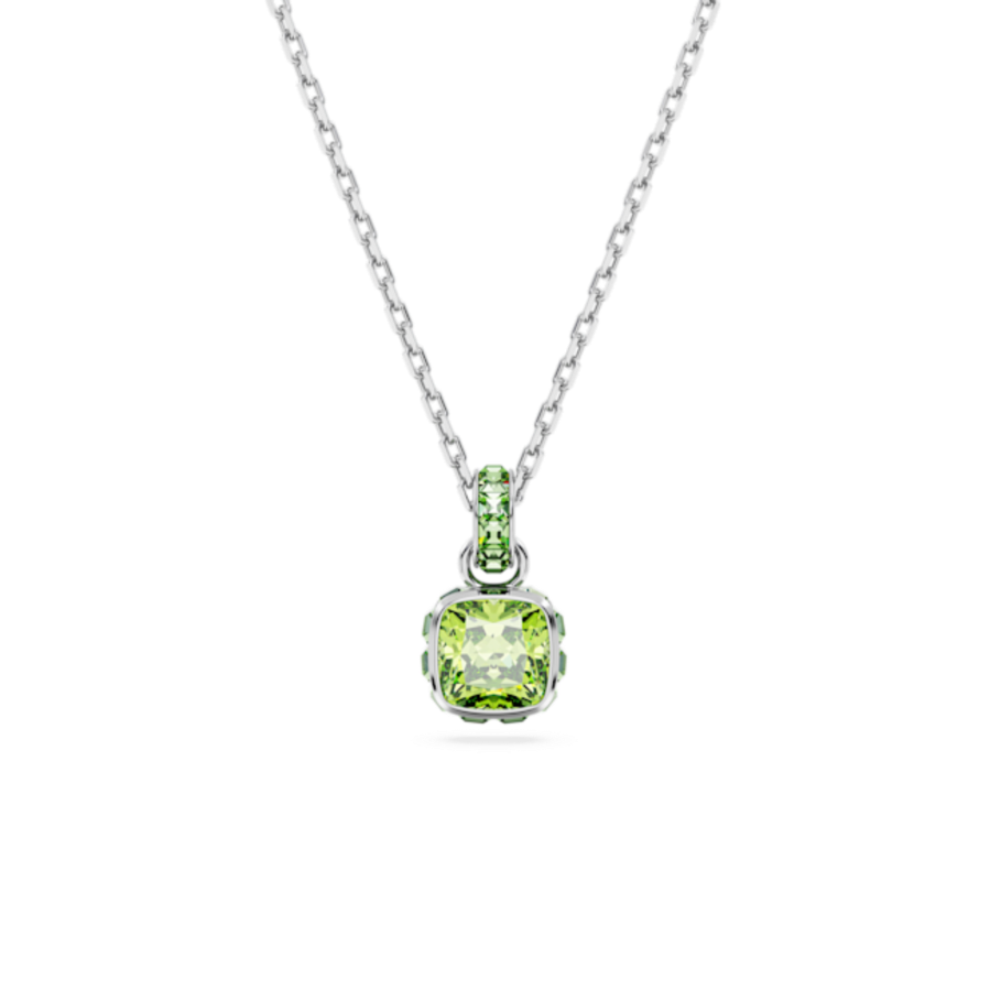 Resim Birthstone Kolye, Kare kesim, Ağustos, Yeşil, Rodyum kaplama