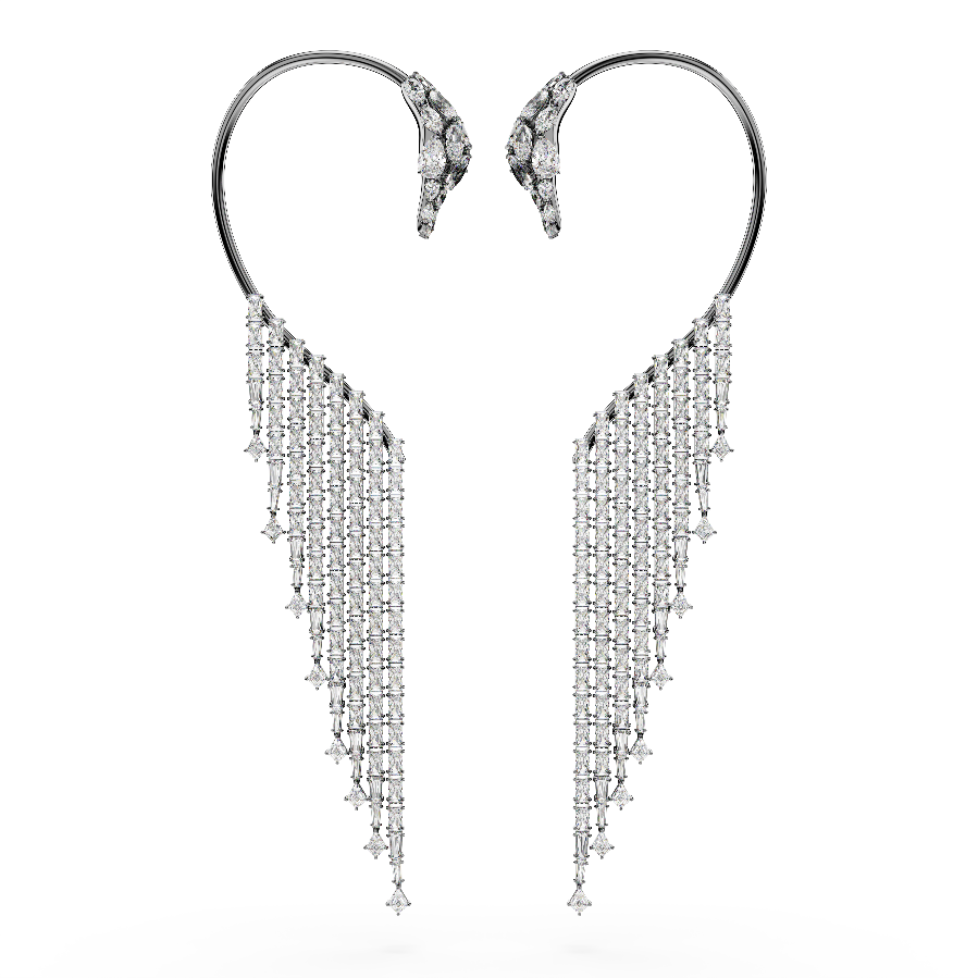 Resim The Vienna Collection kelepçe küpe, Kuğu, Beyaz, Rutenyum kaplama