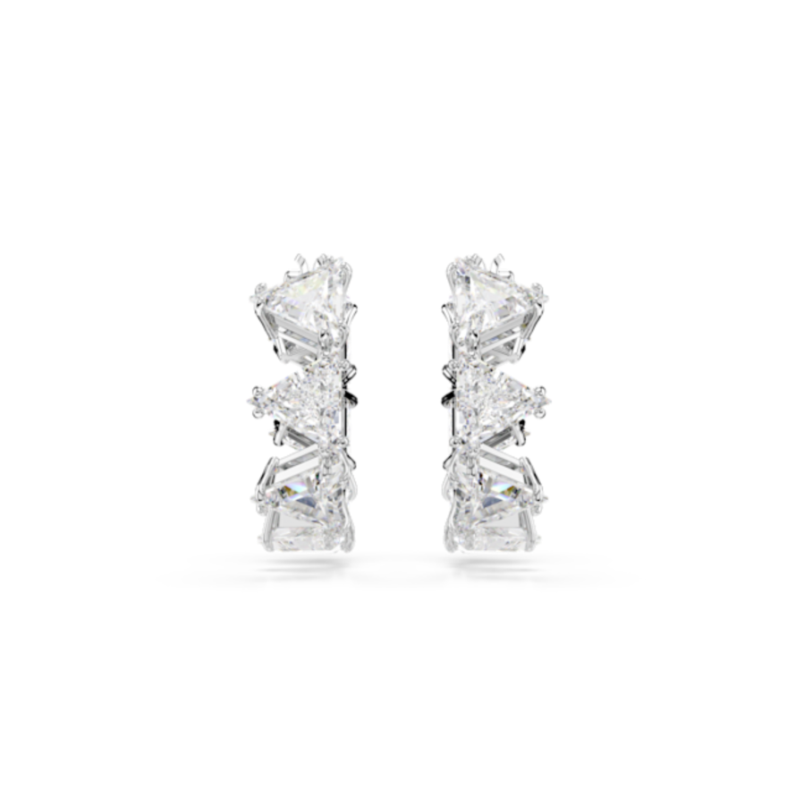 Resim Ortyx halka küpeler, Üçgen kesim, Küçük, Beyaz, Rodyum kaplama