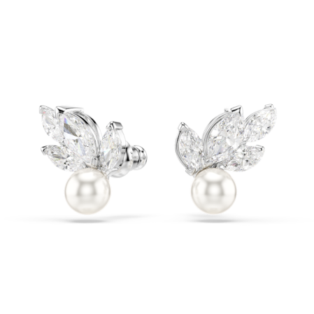 Resim Louison Pearl düğme Küpeler, Yaprak, Beyaz, Rodyum kaplama